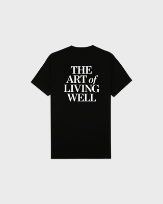 Black Cameron Art Tshirt with a small logo on the left chest that reads Good Health Starts Here.