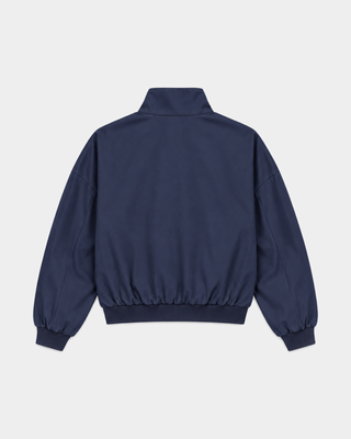 Gora Signature Logo Brighton Jacket in Dark Navy, featuring a collar and Sporty & Rich text on the left chest, laid flat on a white background.
