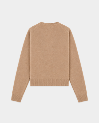 Idali S Logo Cashmere Cardigan - Camel with a button front and an embroidered script S logo.
