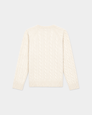 Ivan SRC V-Neck Cashmere Cable Sweater in cream-colored cashmere-wool blend.