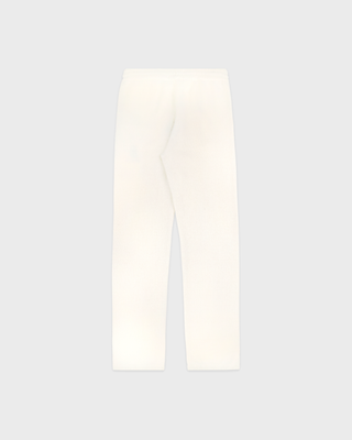 Ivana S Logo Cashmere Trousers in cream, featuring a wide-leg knit, drawstring waist, and embroidered hip logo.