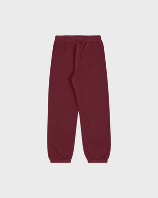 Kais Vendome LA Kids Jogger - Merlot maroon joggers with white cursive branding on the left hip.