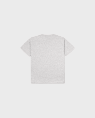 Karen Wellness Ivy Kids Tshirt in heather gray with WELLNESS in blue collegiate lettering on the chest.