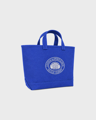 Vibrant blue Maya Chateau OG Tote with a white circular logo featuring a building and Chateau de Sporty & Rich text.