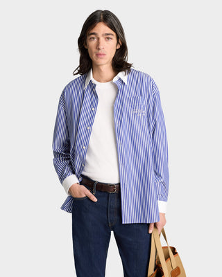 The Carlyle Script Oversized Shirt - Navy Striped