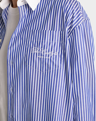 The Carlyle Script Oversized Shirt - Navy Striped