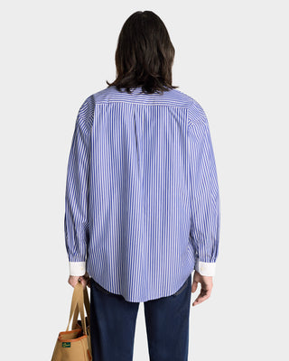 The Carlyle Script Oversized Shirt - Navy Striped