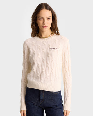 Faubourg Cableknit Wool Cashmere Crewneck - Cream/Chocolate