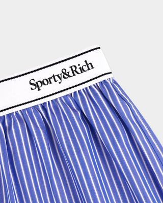 Beth Serif Logo Boxer - Blue Striped relaxed fit boxer shorts with blue and white stripes and a branded waistband.
