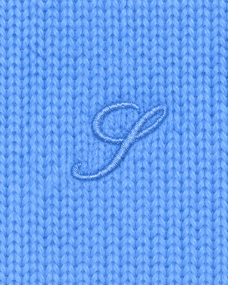 Iba S Logo Cashmere Henley in true blue, featuring a cropped fit, ribbed hem, cuffs, and an embroidered chest logo.