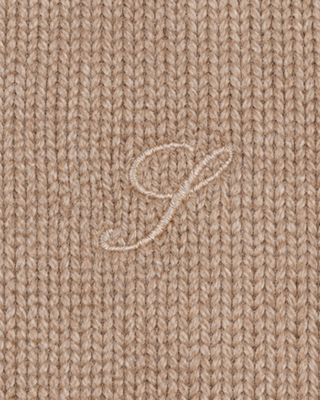 Ivana S Logo Cashmere Trousers in taupe, featuring a wide-leg silhouette, comfortable drawstring waist, and side pockets, crafted from a luxurious cashmere-wool blend and displayed on a white background.