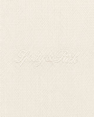 Jannie Signature Logo Cashmere SS Cardigan in Off White, featuring a short-sleeve cropped design with front buttons, displayed on a plain background.