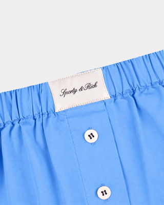Loly Signature Logo Ring Short - True Blue cotton boxers with an elastic waistband and a three-button front fly.