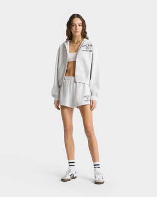 Varsity Crest Cropped Zip Hoodie - Heather Gray/Forest