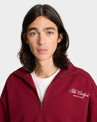 The Carlyle Script Quarter Zip - Merlot/White