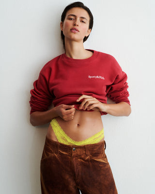 Serif Logo Embroidered Crewneck - Faded Merlot/White