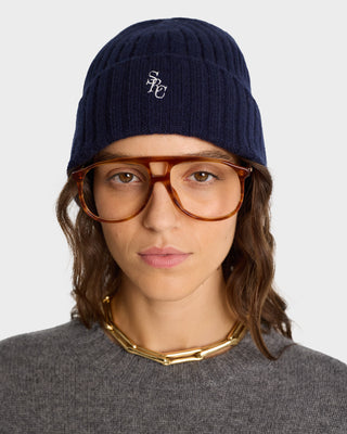 SRC Cashmere Beanie - Navy/White