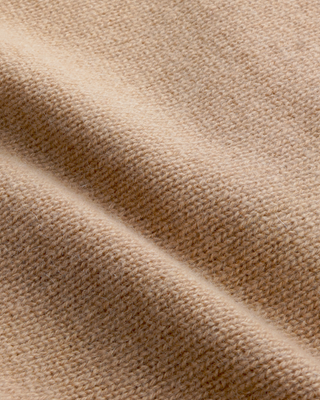 Isac S Logo Cashmere Zip Hoodie in camel, featuring a drawstring hood and an embroidered chest logo.