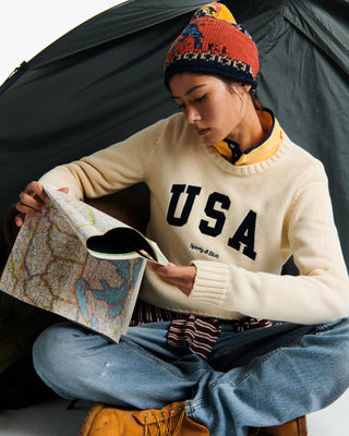USA Knitted Sweater - Ecru/Navy