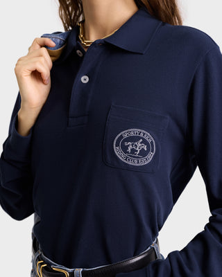 Riding Club Longsleeve Pique Polo - Navy/Cream