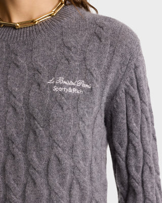 Faubourg Cableknit Wool Cashmere Crewneck - Heather Gray/White