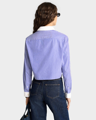 SRC Cropped Shirt - White/Blue Stripe