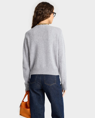 Vendome Script Cashmere Crewneck - Heather Gray/White