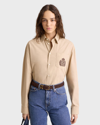 H&W Crest Oversized Shirt - Light tan/Chocolate