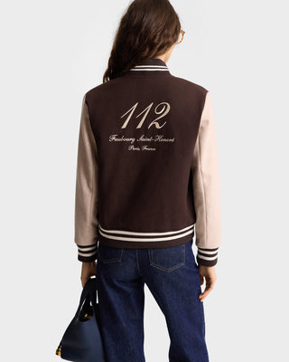 Faubourg Wool Varsity Jacket - Chocolate/Cream