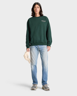 The Carlyle Script Crewneck - Forest/White