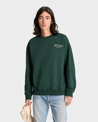 The Carlyle Script Crewneck - Forest/White