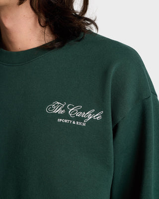 The Carlyle Script Crewneck - Forest/White