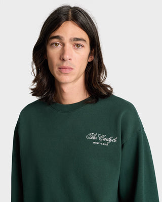 The Carlyle Script Crewneck - Forest/White