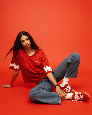 Serif Logo Mesh Jersey - Sports Red/White