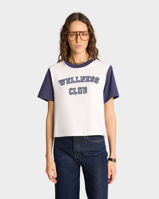 Wellness Club Color Block Cropped Tee - White/Navy