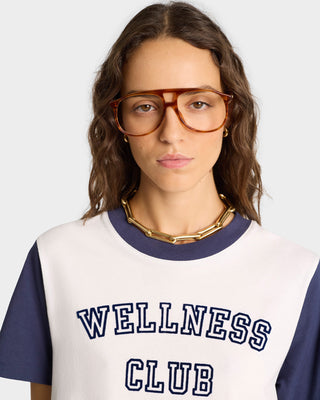 Wellness Club Color Block Cropped Tee - White/Navy