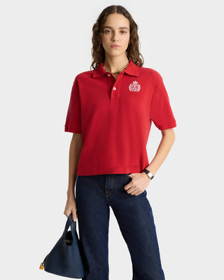 H&W Crest Pique Polo - Ruby/White