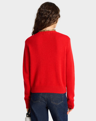 Vendome Script Cashmere Crewneck - Ruby/White