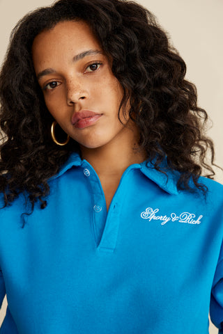 Cursive Logo Embroidered Polo - Royal Blue/White