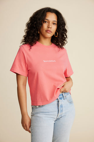 Drink More Water Cropped T-Shirt - Strawberry/White