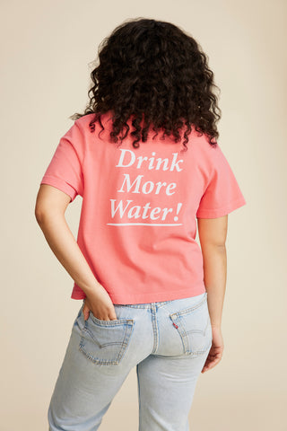 Drink More Water Cropped T-Shirt - Strawberry/White