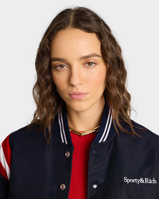 Serif Logo Varsity Jacket - Navy/White/Red