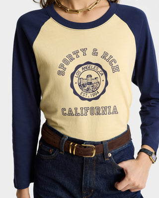 California Emblem Baseball Tee - Almond/Navy