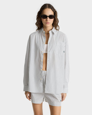 Chemise Oversized SRC - Rayures forêt/Blanc