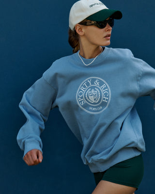 Connecticut Crest Crewneck - Washed Periwinkle/White