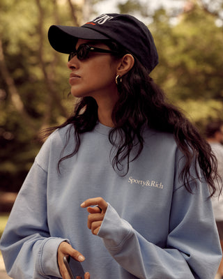 Health Is Wealth Crewneck - Periwinkle/White
