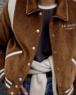 SR Sport Corduroy Varsity Jacket - Brown/White