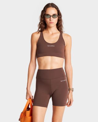 Serif Logo Sport Bra - Chocolate/White