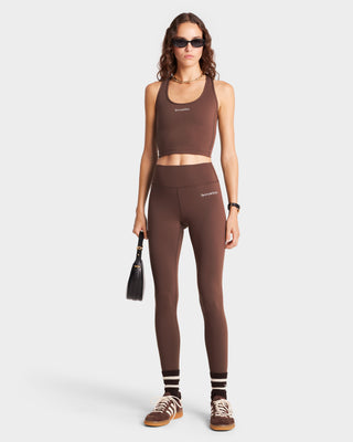 Serif Logo Legging - Chocolate/White