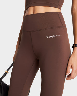 Serif Logo Legging - Chocolate/White